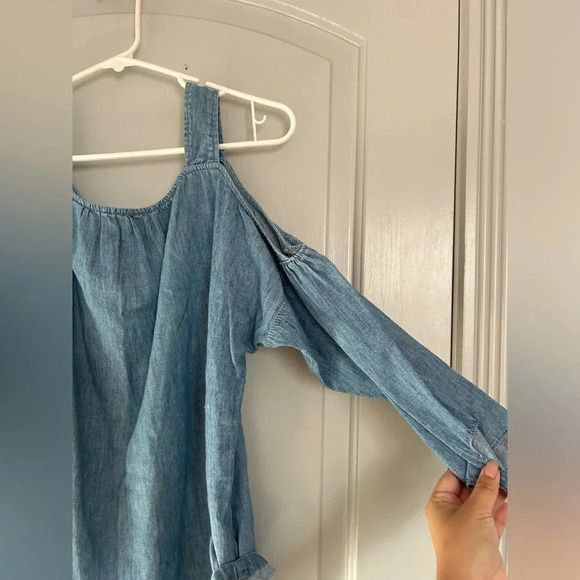 Madewell Chambray Linen Flowy Blend Cold Shoulder Top size medium - Picture 4 of 10